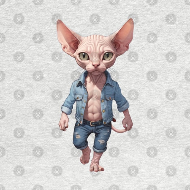 Casual Cool Cat: Sphynx in Denim by vk09design